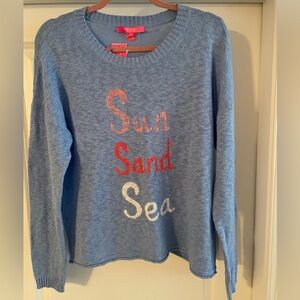 Lilly Pulitzer Blue Sweater with Pink, Red, and White Details